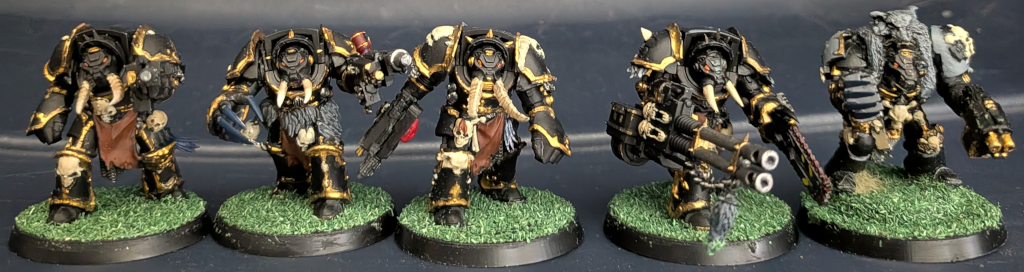 Squad of Luna Wolf Terminators Five Luna Wolf Chaos Space Marine Terminators.